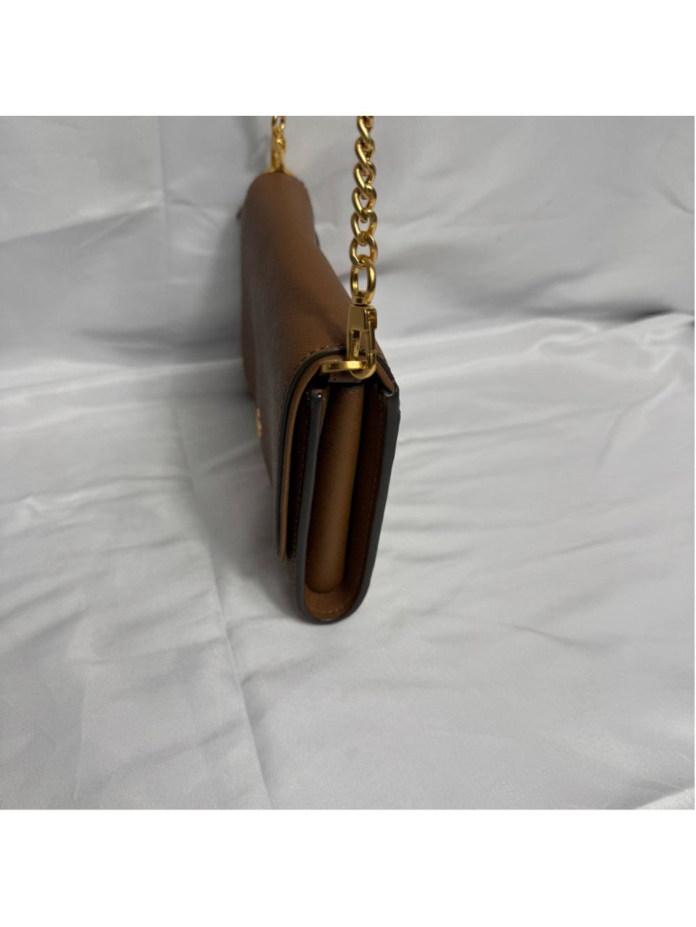 Women's Tory Burch Emerson Saffiano Leather Chain Wallet Crossbody – Moose Brown - Picture 3 of 8